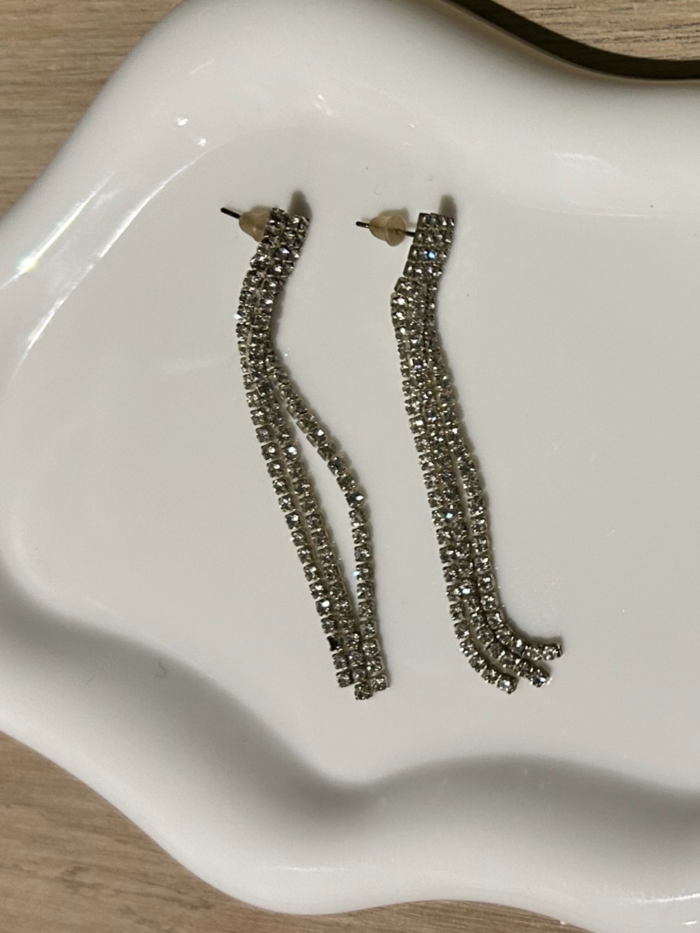 Rhinestone Drop Dangle Earrings - Silver Tone